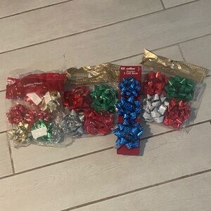 Festive Gift Bow Set in Red, Green, Blue, and Gold